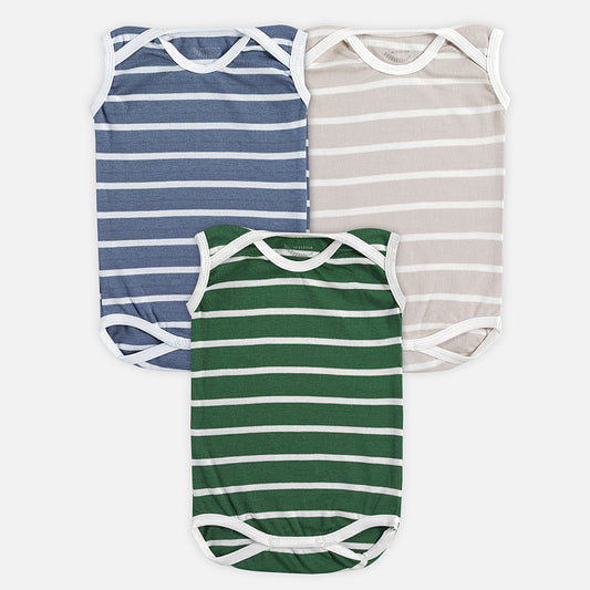 Striped Sleeveless Bodysuit - 3 piece