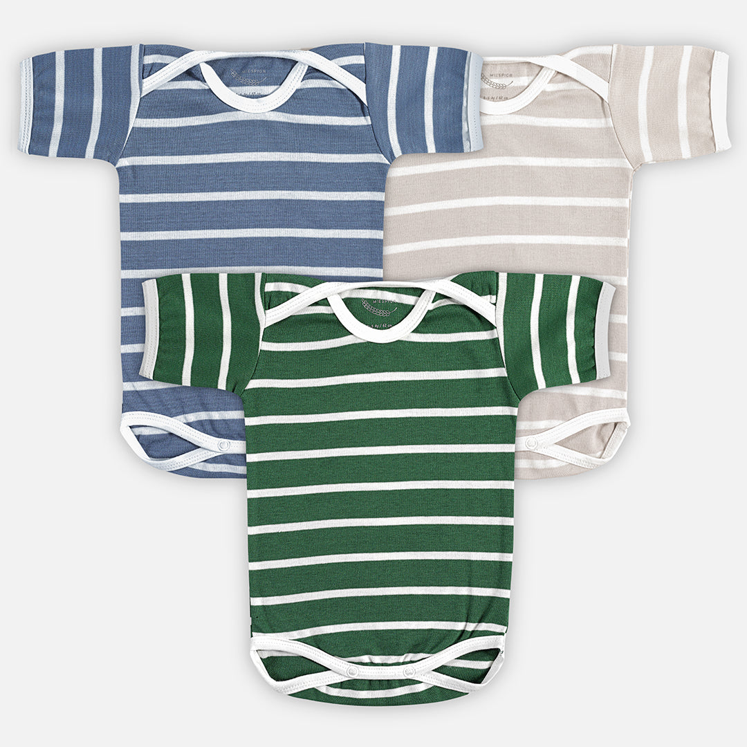 Striped Short Sleeve Bodysuit - 3 Piece