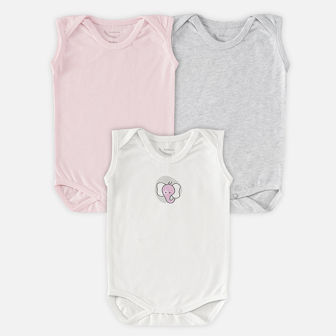 Elephant Baby Sleeveless Bodysuit - Set of 3