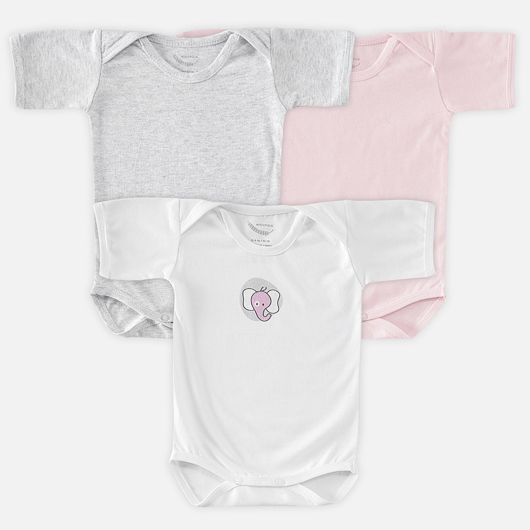 Elephant Baby Short Sleeve Bodysuit - Set of 3