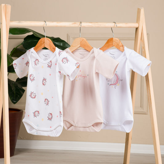 Unicorn Short Sleeve Bodysuit - 3 piece