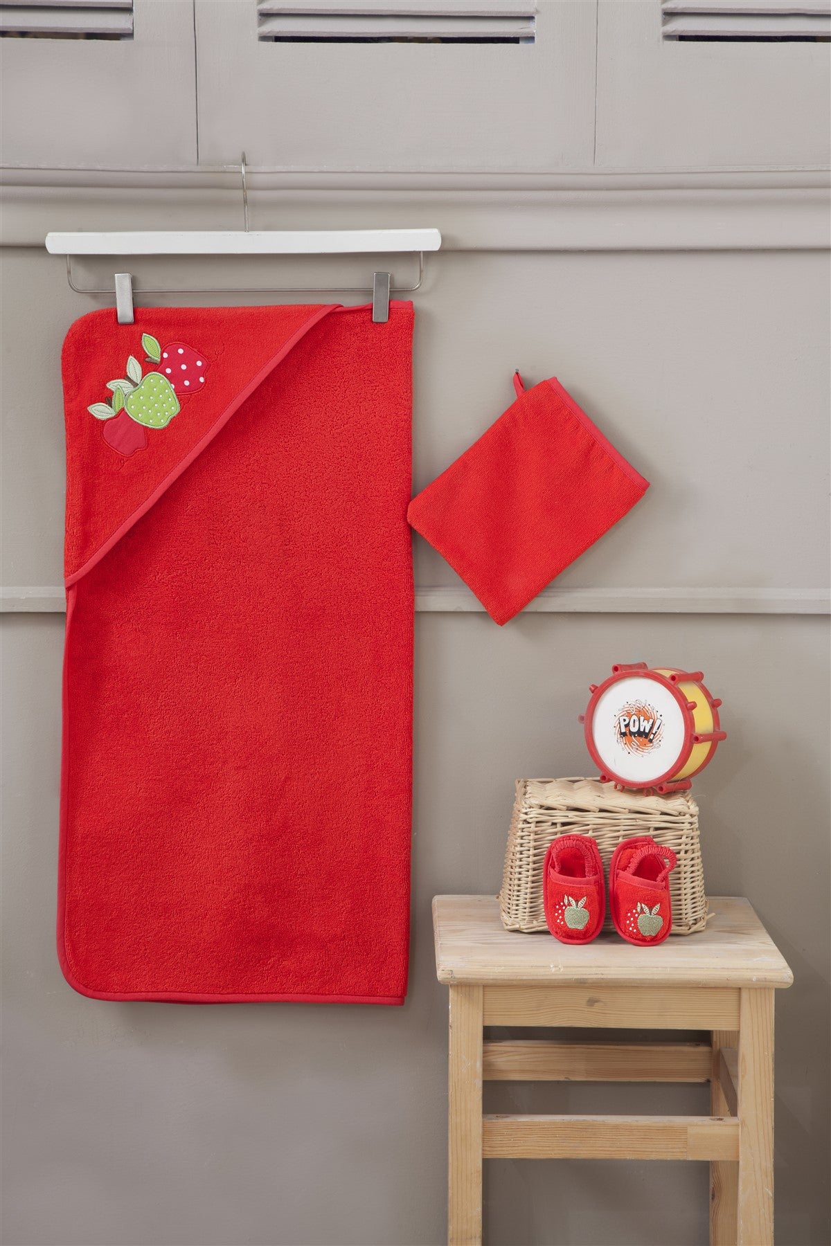 Baby Towel Swaddle Pouch Set Apple - 3 piece